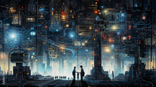 Digital Unity: Human-Robot Symbiosis Beneath the Urban Skyline of Tomorrow