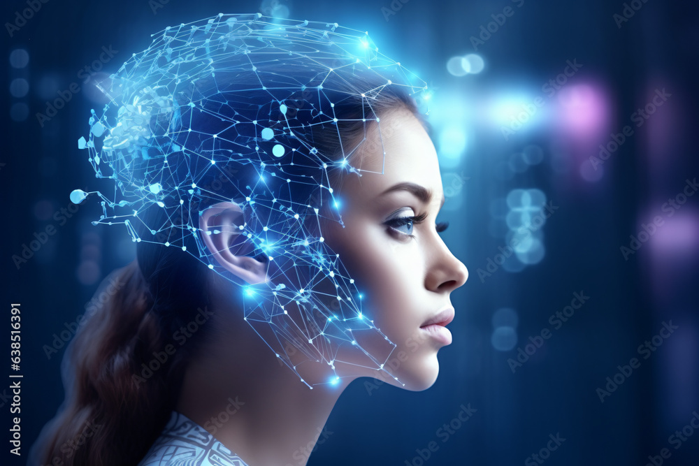 3D humanoid AI robot metaverse cyberspace digital world background, revolution of AI artificial intelligence automated digital technology industry 4. 0 concept