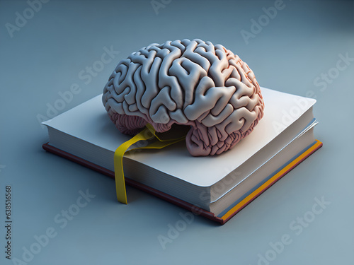 brain lying on a book. AI generated. photo