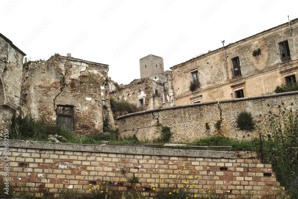 Decaying streets and buildings in ghost town Craco Italy  destroyed by a landslide