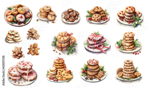 set of christmas cookies Gingerbread cookies watercolor vectors