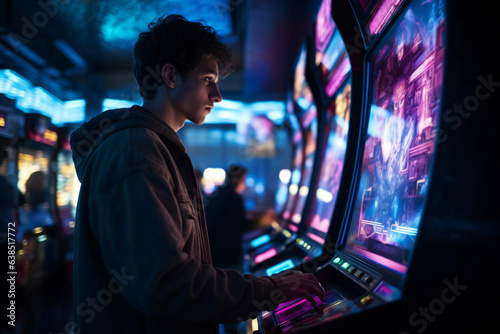 Man playing Slot Machine in Casino