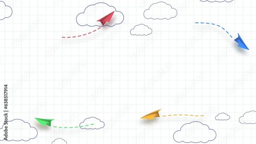 School notebook background. 3d flying yellow, red and blue paper ...