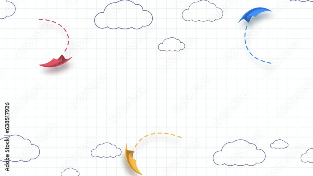 School notebook background. 3d flying yellow, red and blue paper ...