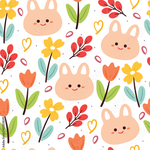seamless pattern cartoon bunny and flower. cute animal wallpaper for textile, gift wrap paper