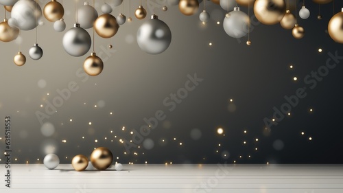 Gold and silver ball balloons on a beige background  layout for new year wishes and celebration background with copy space for text