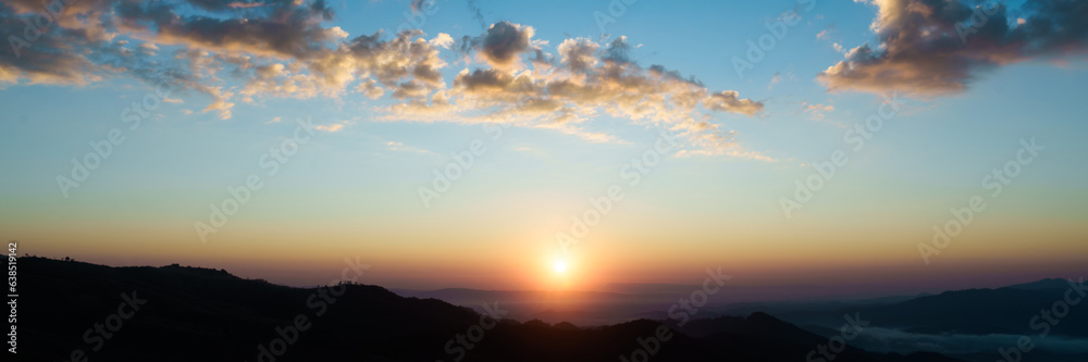 Beautiful sunrise scene in mountains with view of nature.