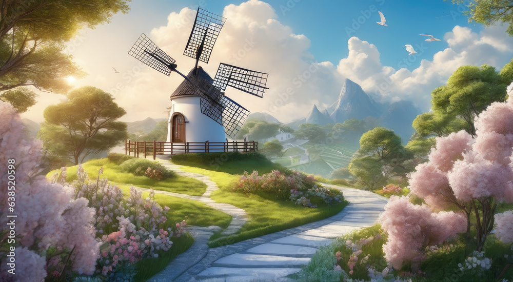 Renewable Energy Amidst Lush Green Landscape and Flowering Plants Renewable Energy Amidst Lush Green Landscape and Flowering Plants