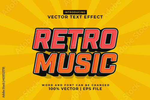 Editable text effect Retro Music 3d Vintage style premium vector