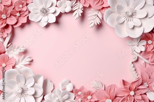 Pink and white floral frame for Mother s Day with space for text. Generative AI