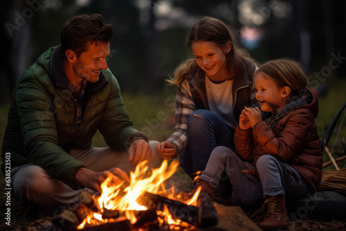 Family Bonding Around Campfire on Camping Trip