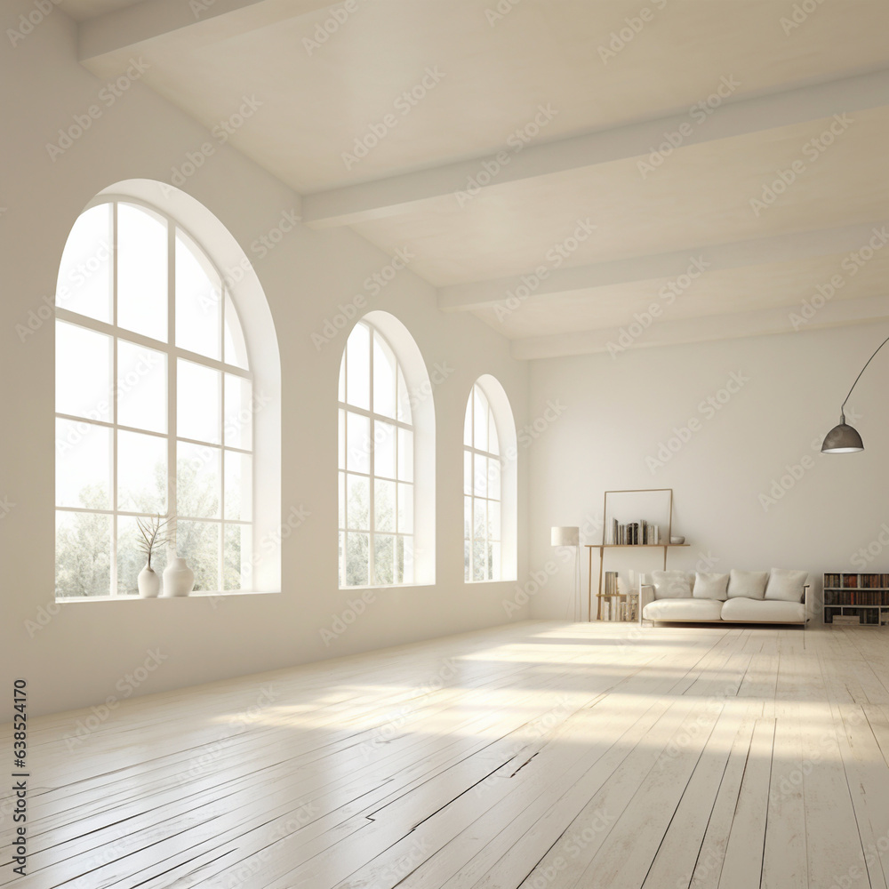 Pure Simplicity: Unadorned White Interior with Open Space Pure Simplicity: Unadorned White Interior with Open Space
