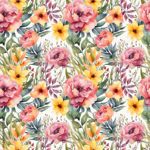 Floral shape watercolor seamless pattern.
