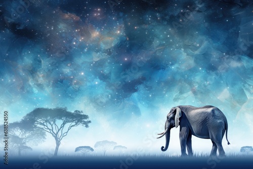 an elephant standing in a beautiful field