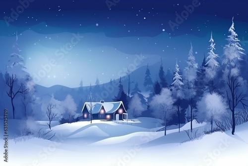Festive wintery artwork of a Christmas landscape, perfect for banners or wallpapers. Generative AI