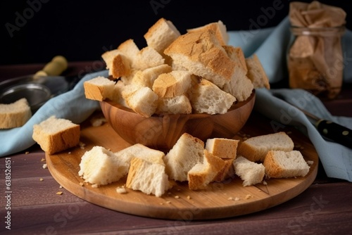 crunchy homemade bread chunks perfect for cooking. Generative AI