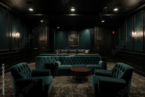 A darkened theater set and seating area. Generative AI © Octavia