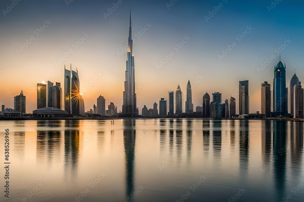 country skyline at sunset Dubai sea view