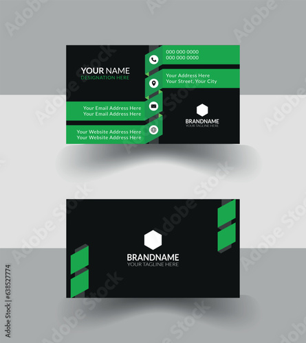 Professional corporate green,darkgreen and black color luxury minimalist greenbusiness card.Horizontal business card with front and back vector illustration.Versetile use for any perpose.Smart Card.
