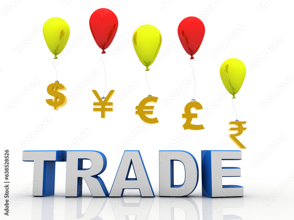 3d rendering Global Currencies sign connected balloon 3d rendering Global Currencies sign connected balloon