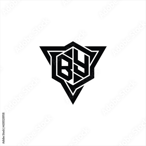 BY Logo monogram hexagon shape with triangle outline sharp slice style design template