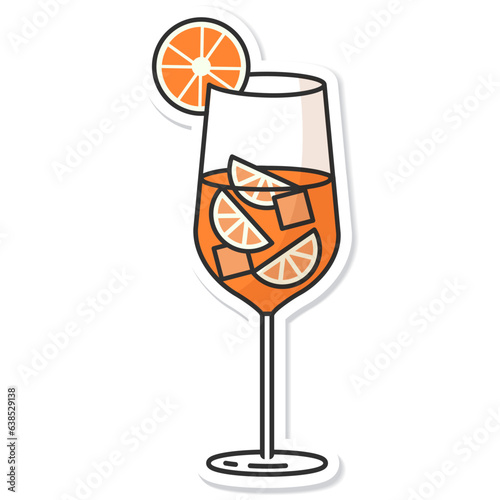 Sticker glass of aperol spritz isolated vector illustration, minimal design. aperol spritz icon on a white background. Vector illustration