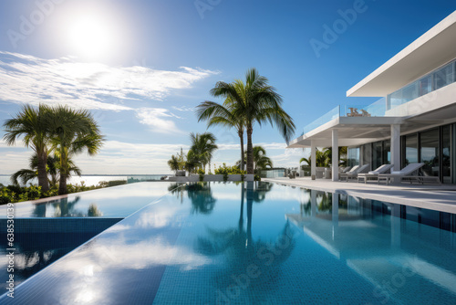 The beautiful infinity pool wraps around tbe corner of the villa