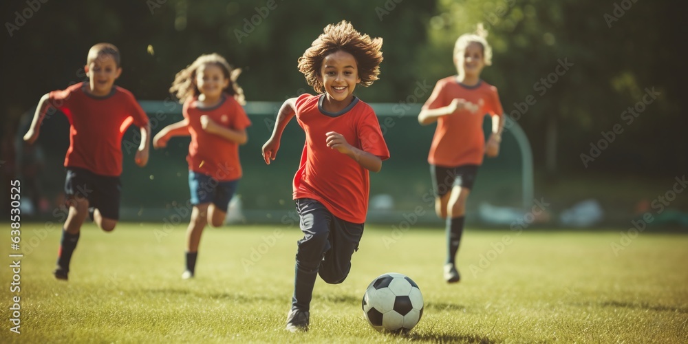 Football soccer training for kids, children football training scene