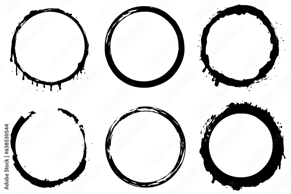 Black shapes of wine circle and coffee ring stains. Dirty splashes and spots Hand drawn tea or ink ring stains on white background. Vector illustration. Black shapes of wine circle and coffee ring stains. Dirty splashes and spots Hand drawn tea or ink ring stains on white background. Vector illustration.