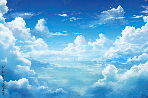 Blue sky background with white clouds. Vector illustration © Kitta