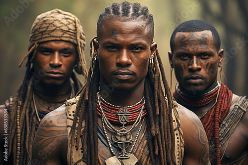 Male warriors from an African tribe photo