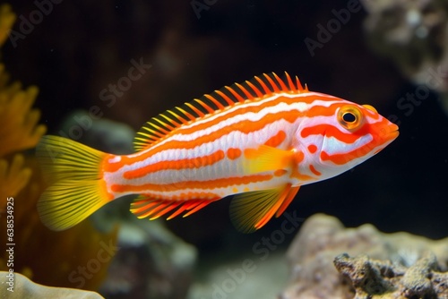 Colorful fish with distinct white stripes and bright orange coloring. Generative AI