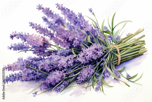 Watercolor painting of a lavender bouquet inspired by Provence flowers. Generative AI