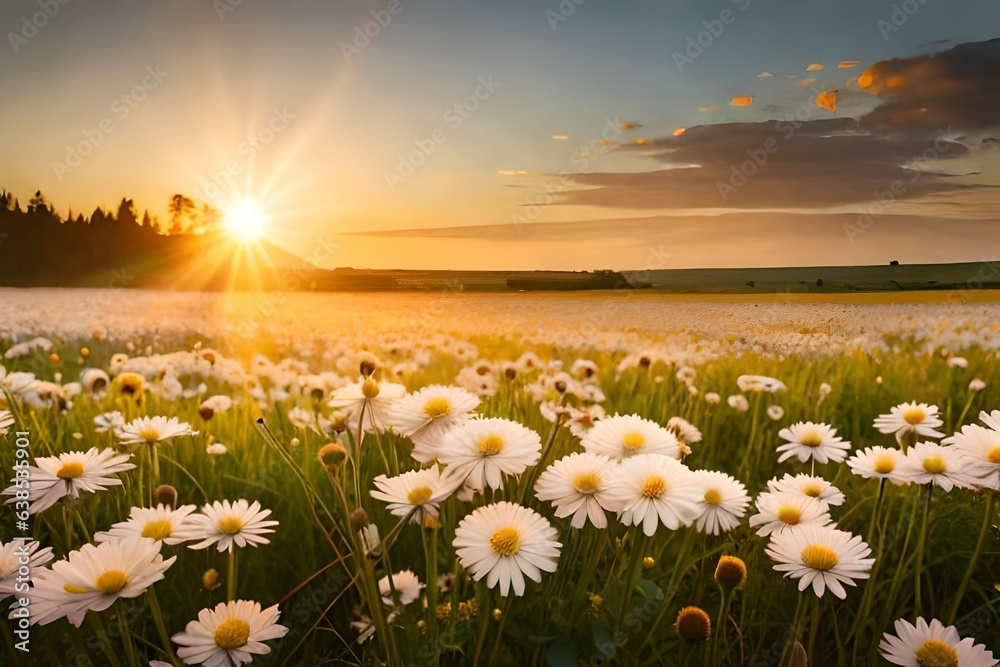 field of daisies at sunrise generated by AI tool 