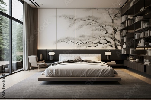 modern bedroom with contemporary decor. Generative AI