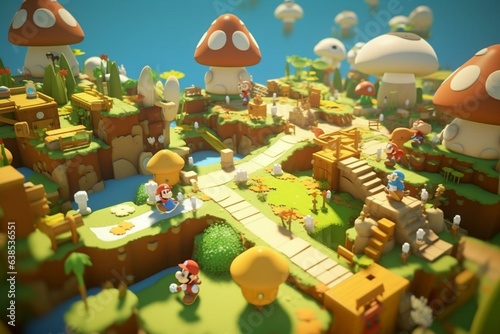 A Mario game world filled with mushroom characters and foes. Generative AI