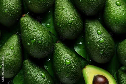 Pattern of vibrant green avocados forming a seamless design. Generative AI