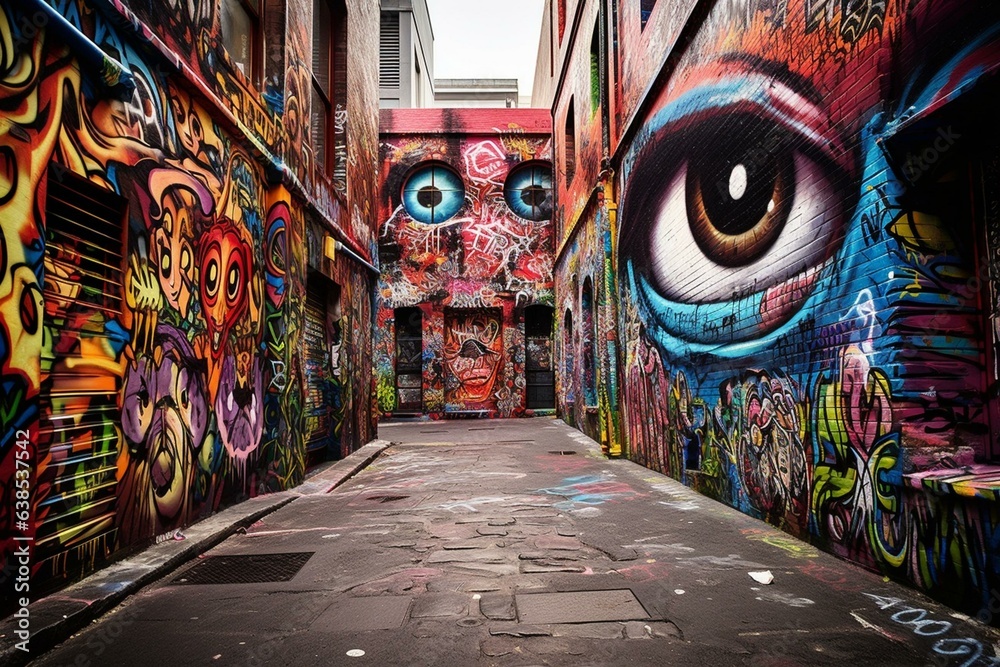 Obraz premium Colorful graffiti art on display in Hosier Lane, Melbourne. Generative AI