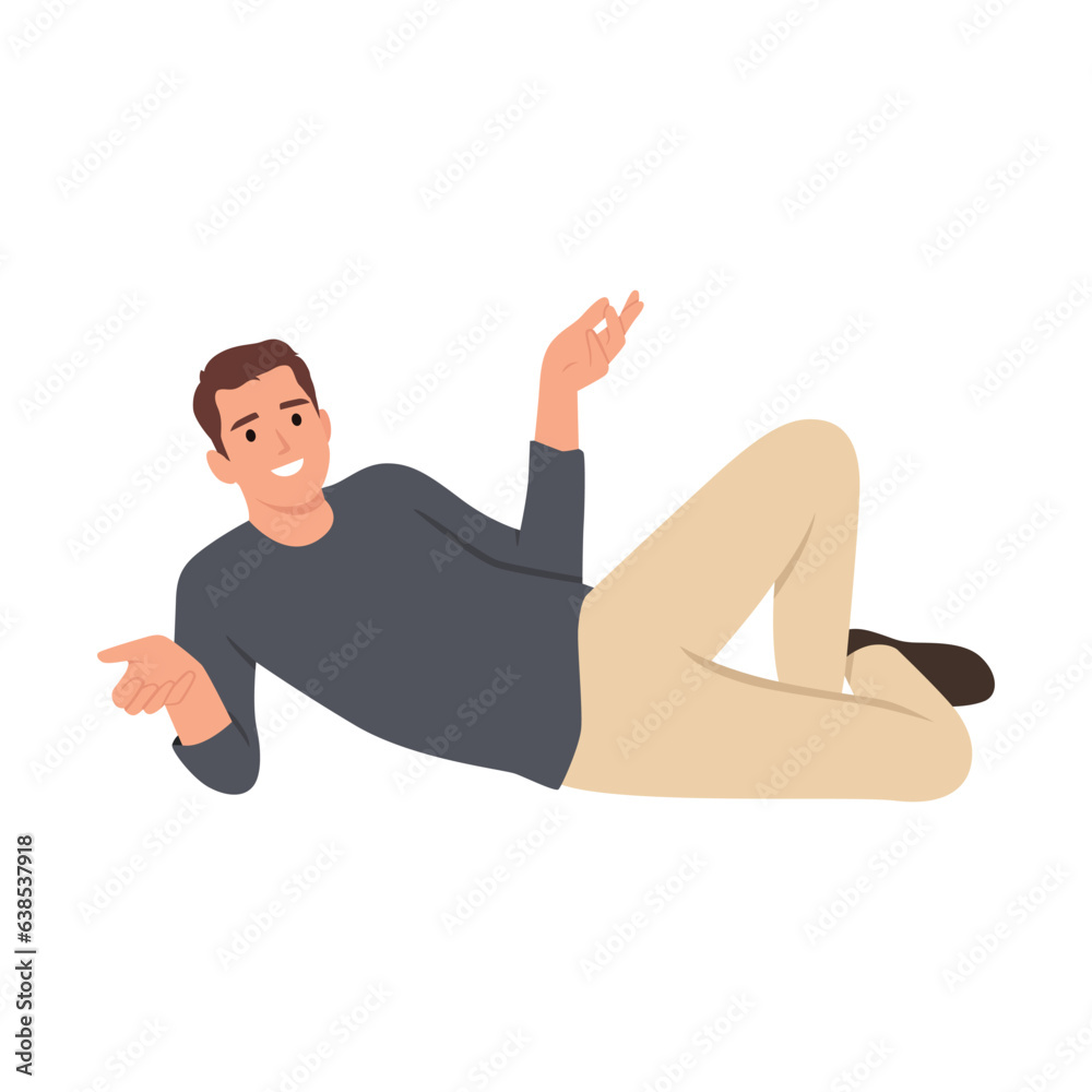 Relax young man lying in the floor. Flat vector illustration isolated on white background Relax young man lying in the floor. Flat vector illustration isolated on white background