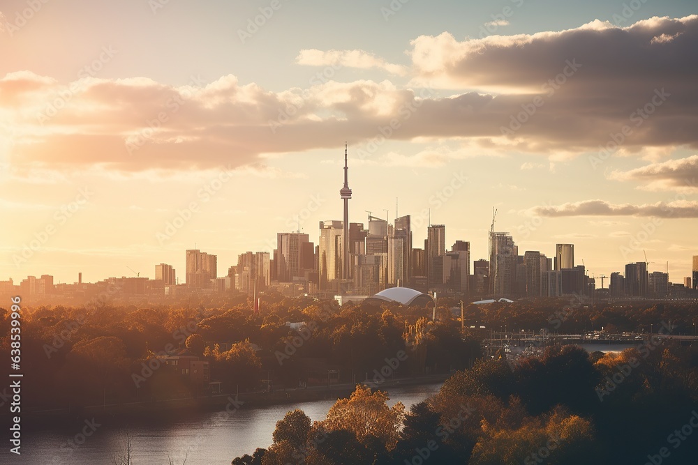 Naklejka premium Cityscape Bathed in Golden Hour Light