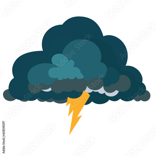 Cloud and thunder erupting from the cloud, flat style vector illustration, Thunderbolt in dark cloud, flat style stock vector clip art, symbol, graphic