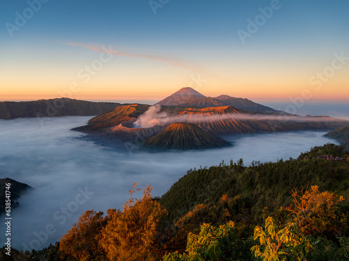 Bromo active volcano at sunrise,Tengger Semeru national park, East Java, Indonesia © lkunl