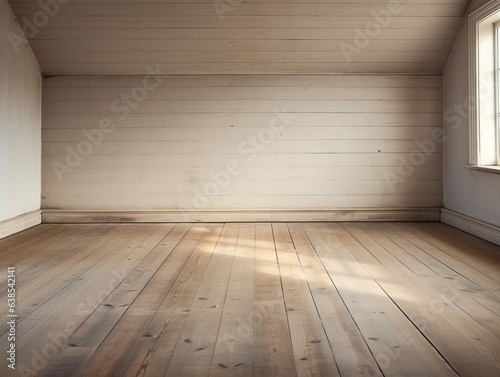 Empty Room in Old Cottage or House Loft with Wooden Floor