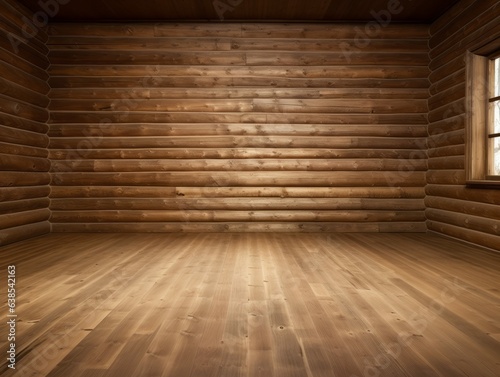 Leinwand Poster Empty Room in Log Cabin with Wooden Floor