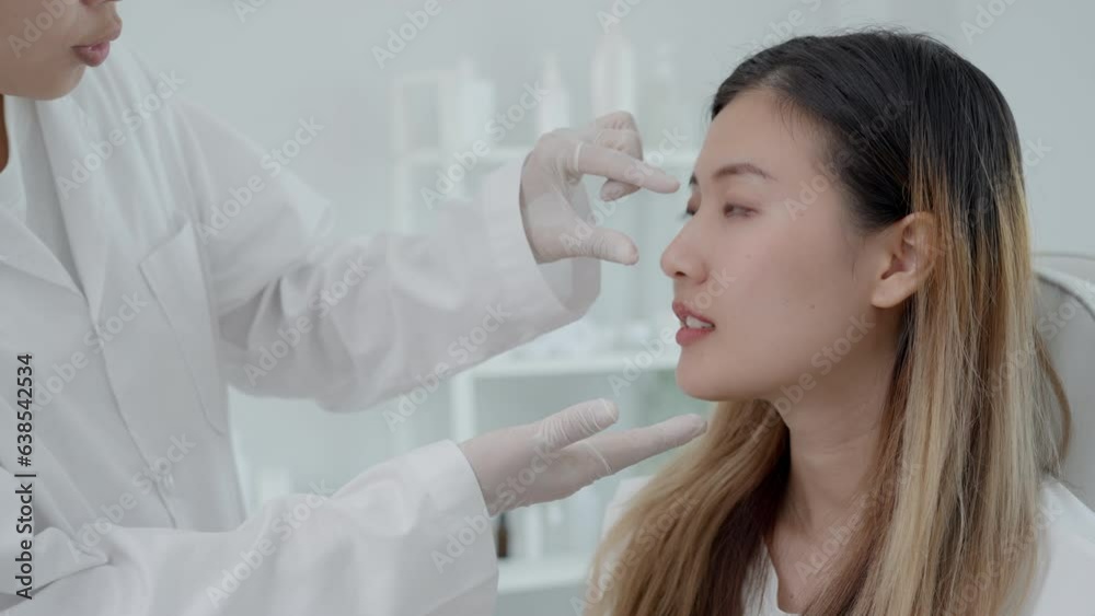 plastic surgery, beauty, Surgeon or beautician touching woman face, surgical procedure that involve altering shape of nose, doctor examines patient nose before rhinoplasty, medical assistance, health plastic surgery, beauty, Surgeon or beautician touching woman face, surgical procedure that involve altering shape of nose, doctor examines patient nose before rhinoplasty, medical assistance, health