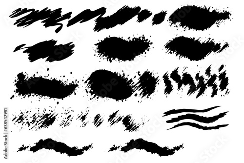 Paint brush. Black ink grunge brush strokes. Vector paintbrush set. Grunge design elements. Painted ink stripes.