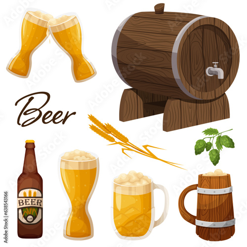 mug of beer, keg of beer, bottle of beer
