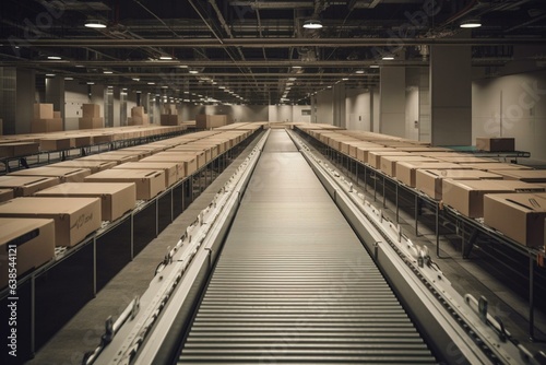 Automated factory arranges boxes for transport. Generative AI