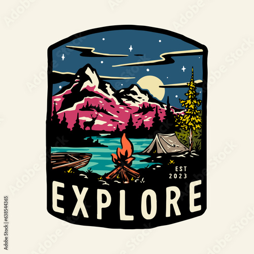 Outdoor apparel illustration nature design mountain beach paradise deer tree truck jeep dog hunting duck van campervan