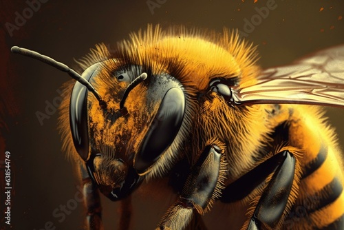 Close-up digital illustration of a bee. Generative AI